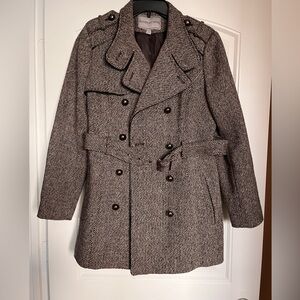 Siltylish Brown Houndstooth Double-Breasted Coat